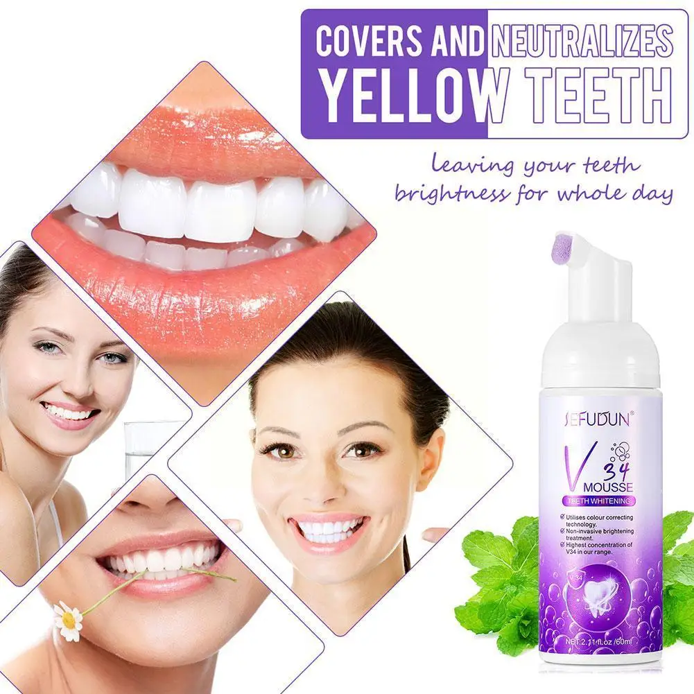 

Зубная паста V34 фиолетового цвета для отбеливания зубов, восстанавливающая, улучшает чувствительность зубов, пятна от эмали, 60 мл