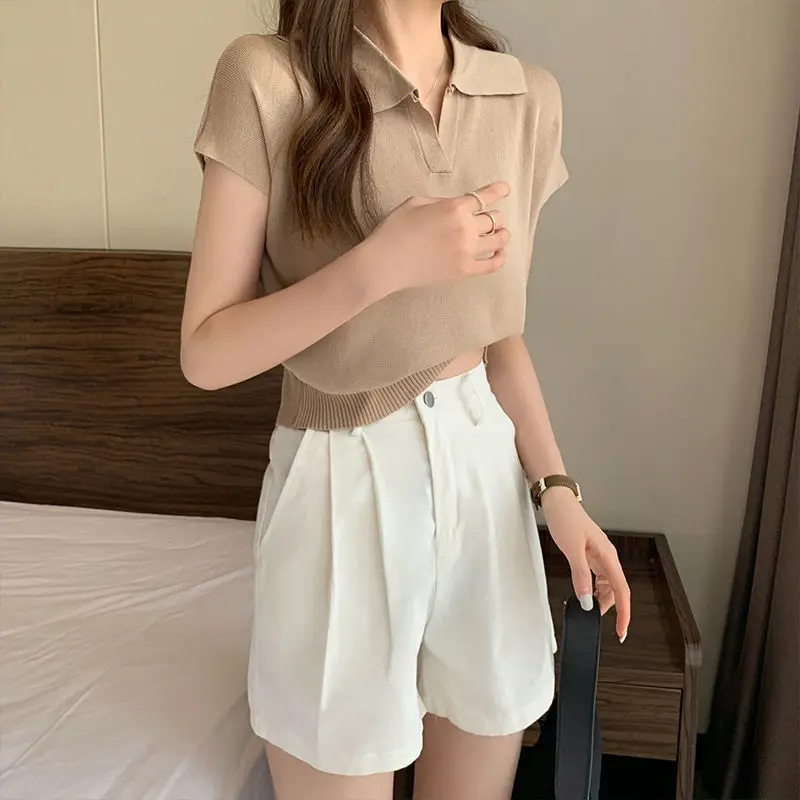 Женская свободная футболка с отложным воротником