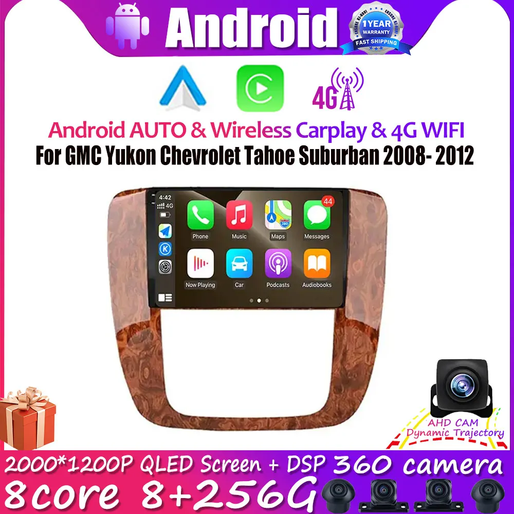 Android 14 For GMC Yukon Chevrolet Tahoe Suburban 2008- 2012 Car Radio Multimedia Player GPS Navigation 4G Lte Stereo Carplay