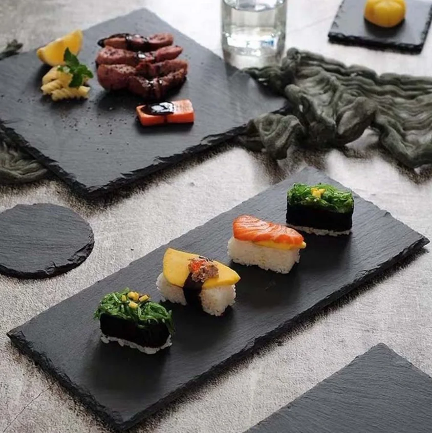 

Japanese And Korean Style SLATE Plate Dessert Sushi Flat Western Food Black SLATE Plate Tableware