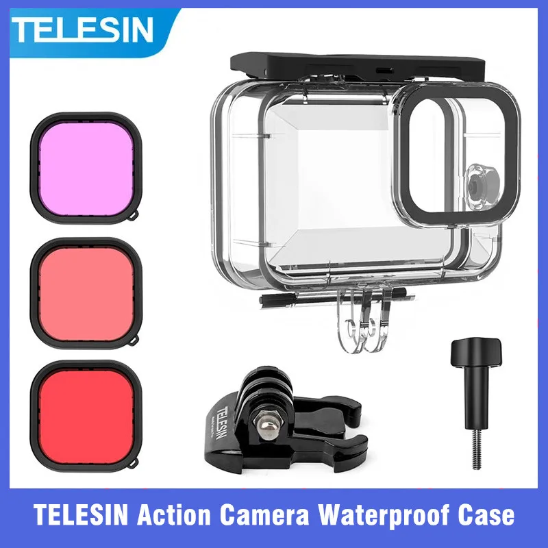 

Экшн-камера TELESIN 60 м, водонепроницаемая, для GoPro Hero 11 10 9, чехол для подводного погружения с фильтром для дайвинга, аксессуары