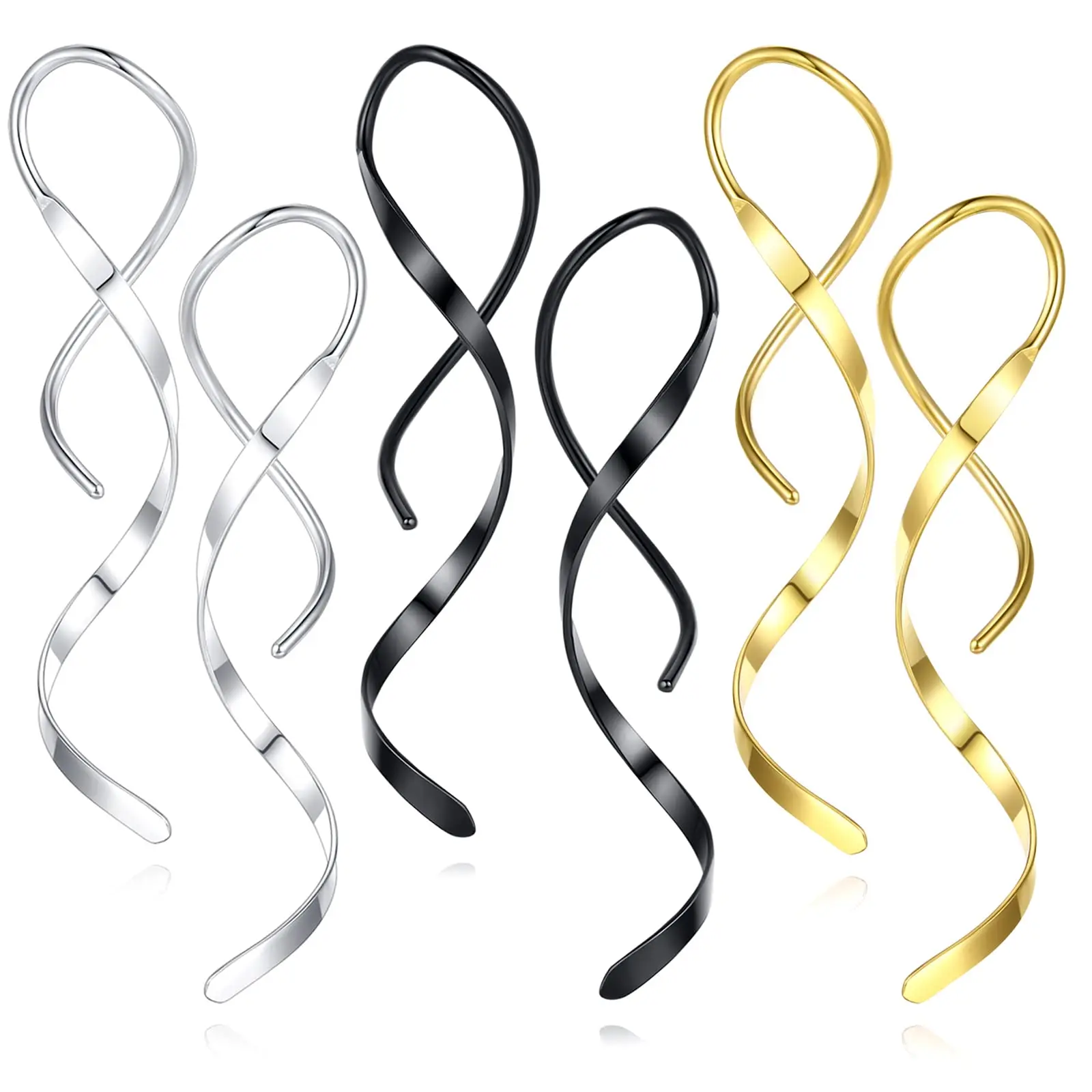 

1-5 Pairs 18G Stainless Steel Minimal Spiral Threader Drop Dangle Earrings Handmade Twisted Linear Curved Dangling Earrings