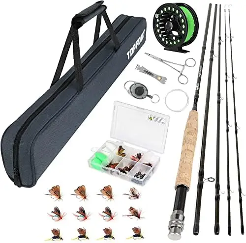 

Fishing Rod and Reel Combo Starter Kit, 4 Piece Lightweight Ultra-Portable Graphite Fly Rod Complete Starter Package with Carrie