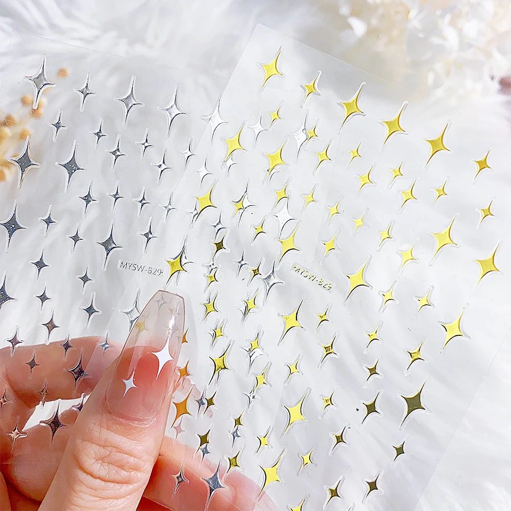 

3D Star Nail Art Stickers Gold Silver White Stars Manicure Self Adhesive Nail Decals Transfer Stickers For Manicure Decoration