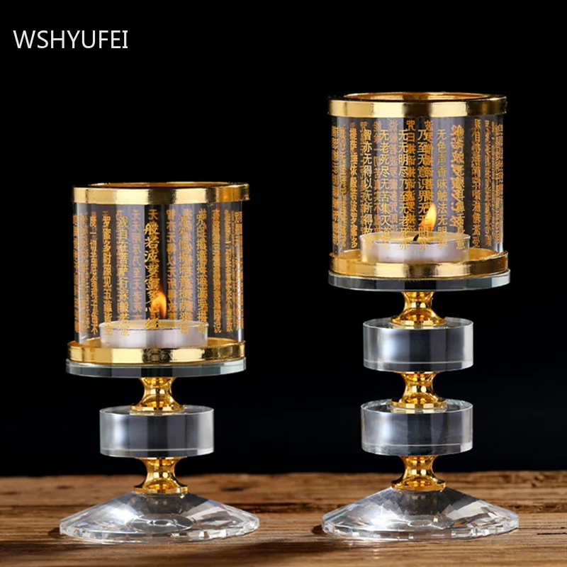 

Buddhist Supplies Crystal Oil Lamp Holder Ornaments Windproof Lampshade Buddha Hall for The Buddha Candle Holders Decoration