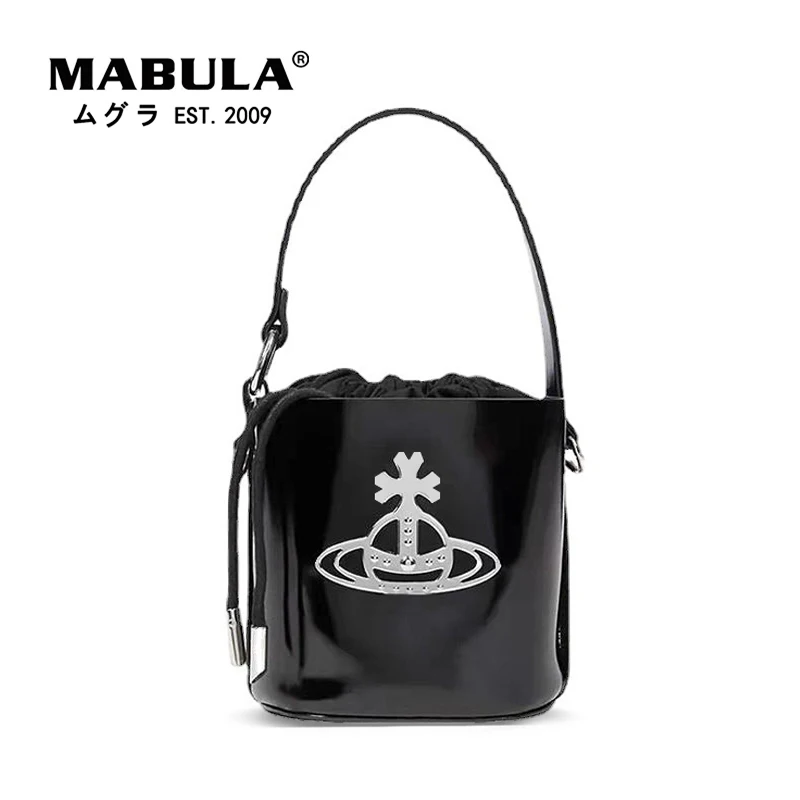 

MABULA Casual Small Bucket Women Tote Handbag Luxury Design Stylish Shoulder Bag Soft Leather High Quality Purse Crossbody Bag