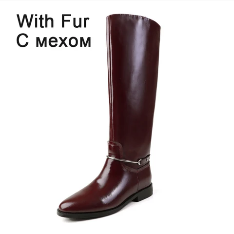 JOZHAMTA, размеры 34–40, женские сапоги до колена, модные туфли из натуральной кожи на плоской подошве, осенне-зимние повседневные модельные офисные туфли