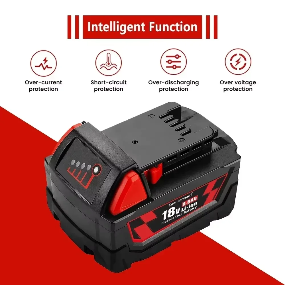 Фото Сменная литиевая батарея для Milwaukee M18, 18 В, 6,0 Ач, для Milwaukee M18 XC, аккумуляторы для электроинструментов 48-11-1860 48-11-1850 №4