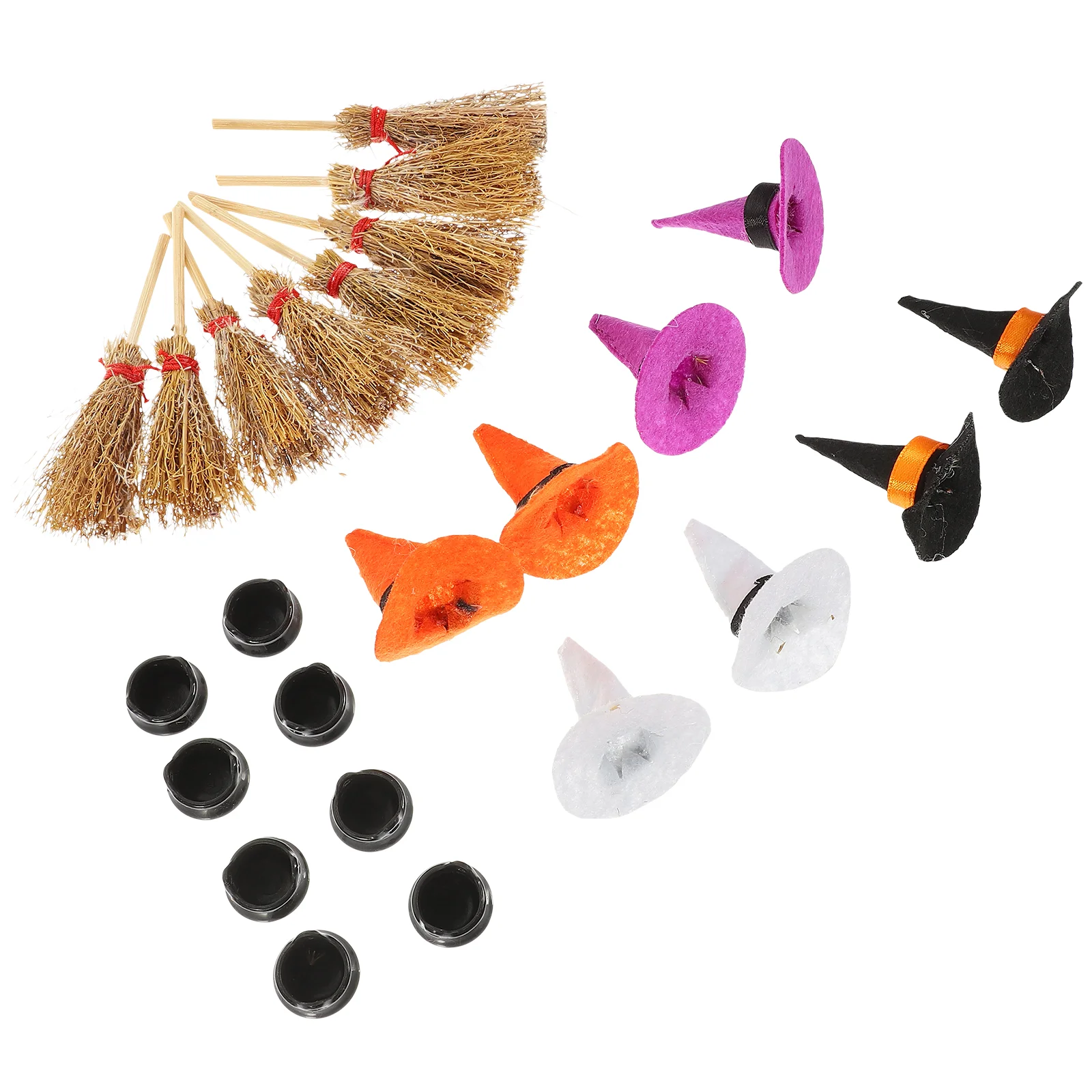 

1 set of Miniature House Witch Hats Mini Halloween Witch Hats Cauldron Brooms House Props Witch's