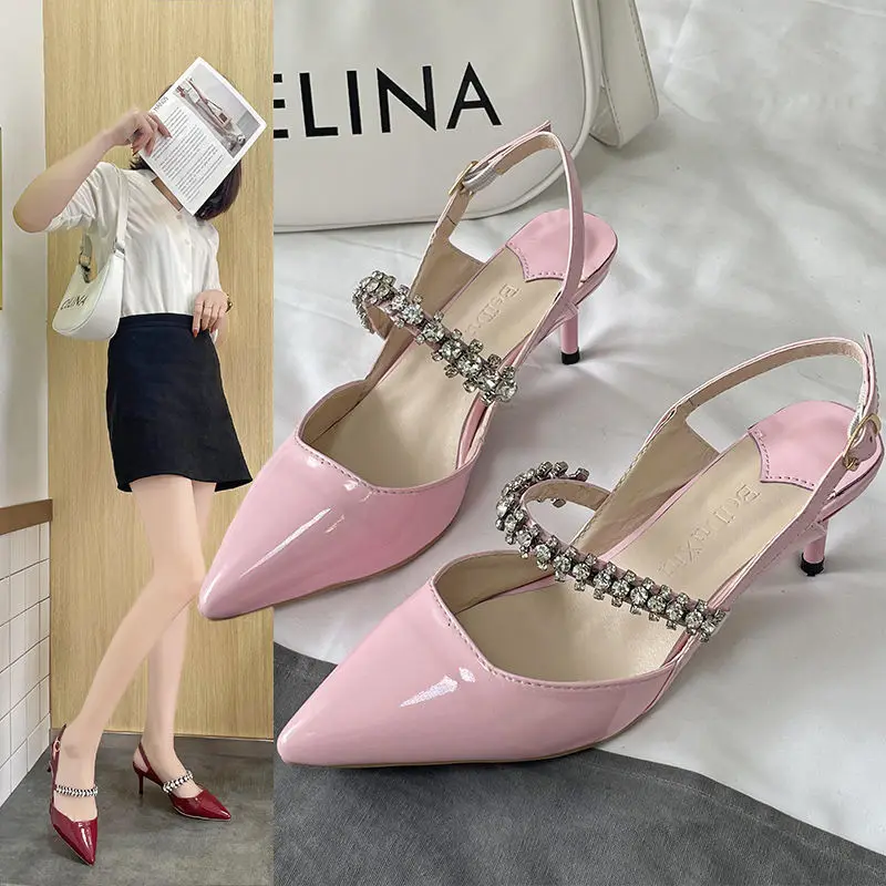 

Pointed-toe Rhinestone Nude Women Sandals High Heels Stiletto Patent Leather Female Sandals Sexy Pumps for Women Shoes 2022 New