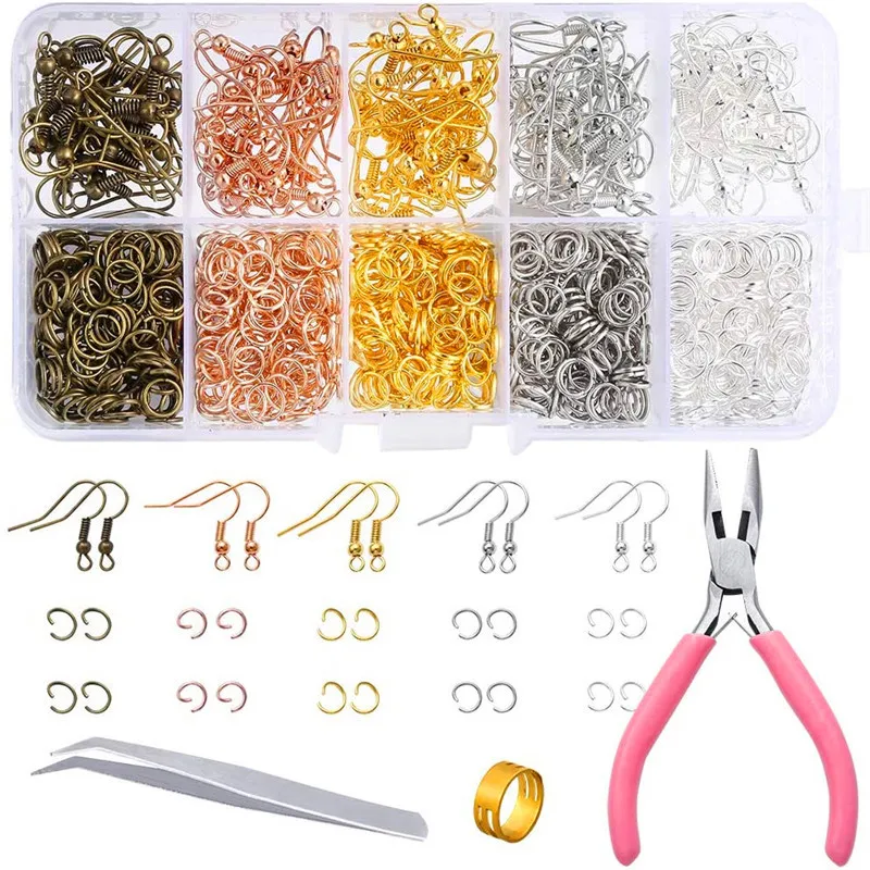 

1125pcs Earring Hooks Jump Rings with Jewelry Pliers Tweezers Jewelry Findings Set for DIY Jewelry Making Supplies