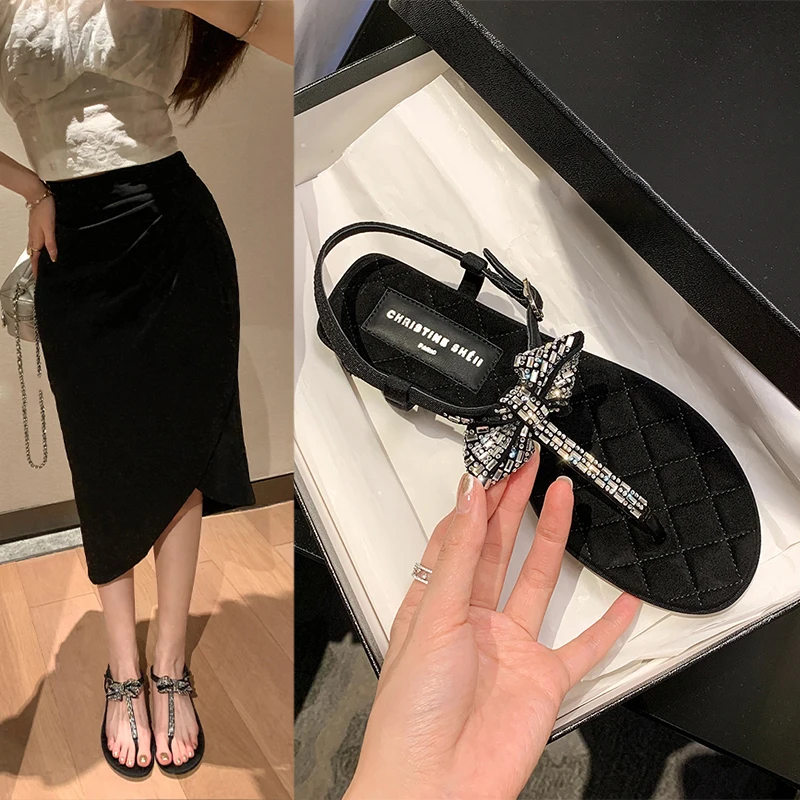 

Женские босоножки стразы на блочном каблуке, черные туфли с пряжкой, летние шлепанцы на платформе, удобные бежевые сандалии-гладиаторы с ба...