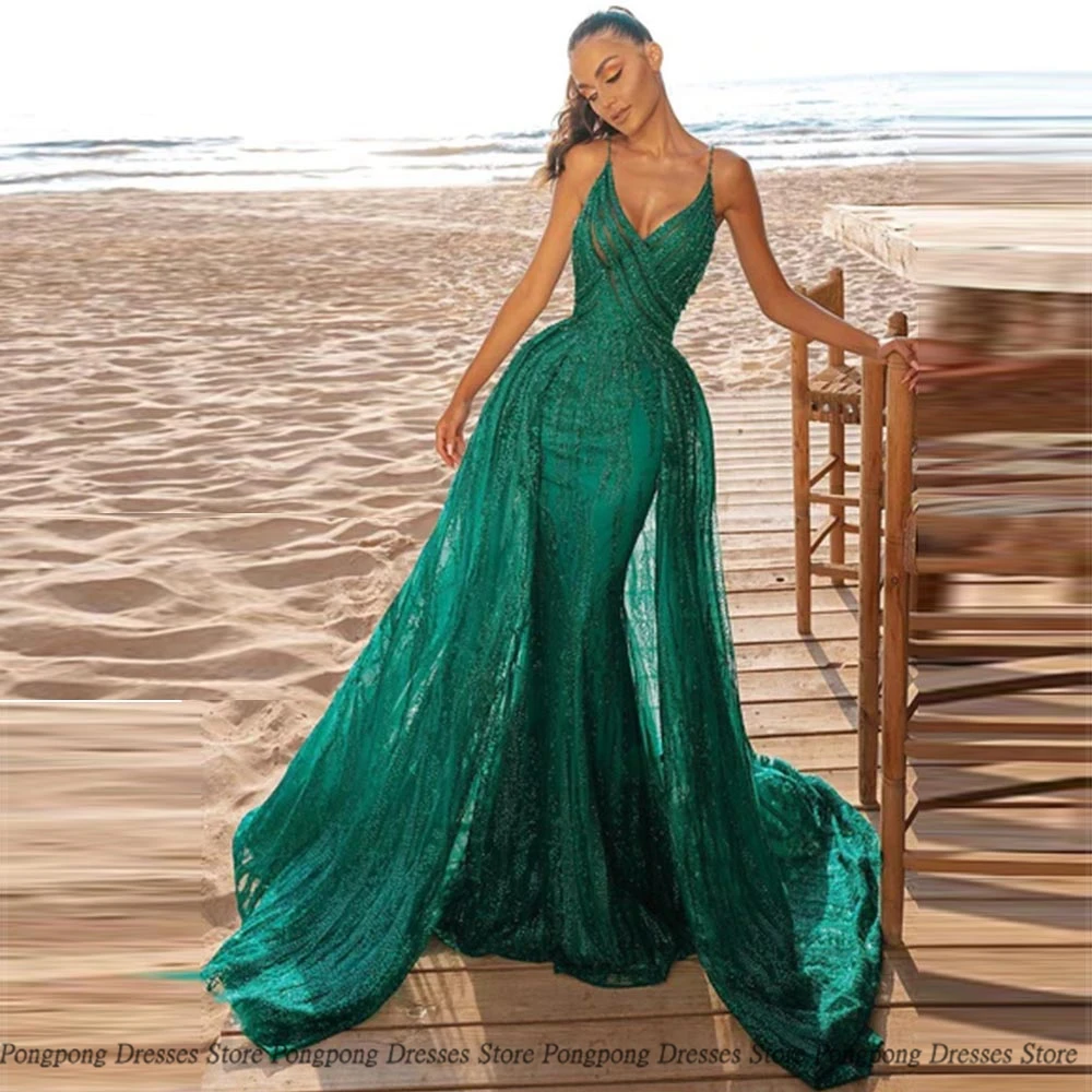 

Green Fashion Mermaid Evening Dresses Sexy Spaghetti Open Back Sleeveless Party Sequined Glitter Women Dress Vestidos De Fies