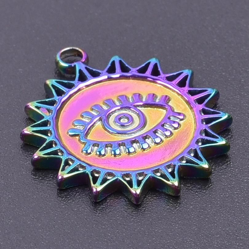 

High Quality Sun Charm Ojo Turco Stainless Steel Evil Eye Charms For Jewelry Making Supplies Metal Vintage Boho Accessories Bulk