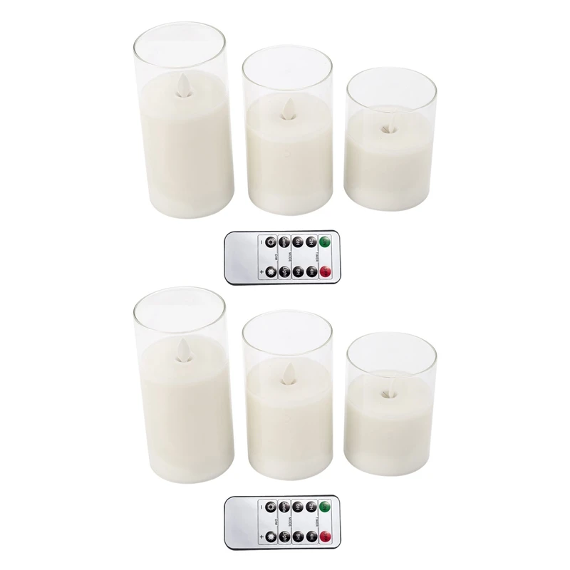2X Remote Flameless Candle Pillar Real Wax Electric LED Glass Candle Set With Control Timer, 4 Inch 5 Inch 6 Inch Pack