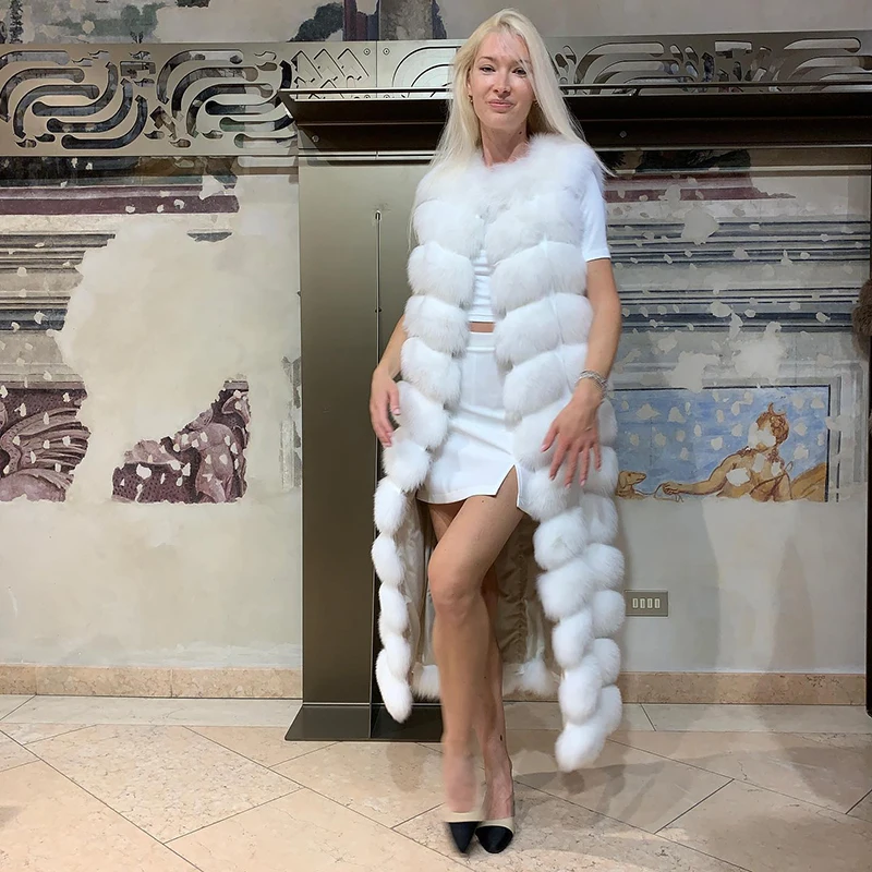 Natural Fox Fur Vest Women Streetwear Sleeveless O-neck Outertwear Lady Winter Thicken Tide Genuine Fox Real Fur Tank Top Female