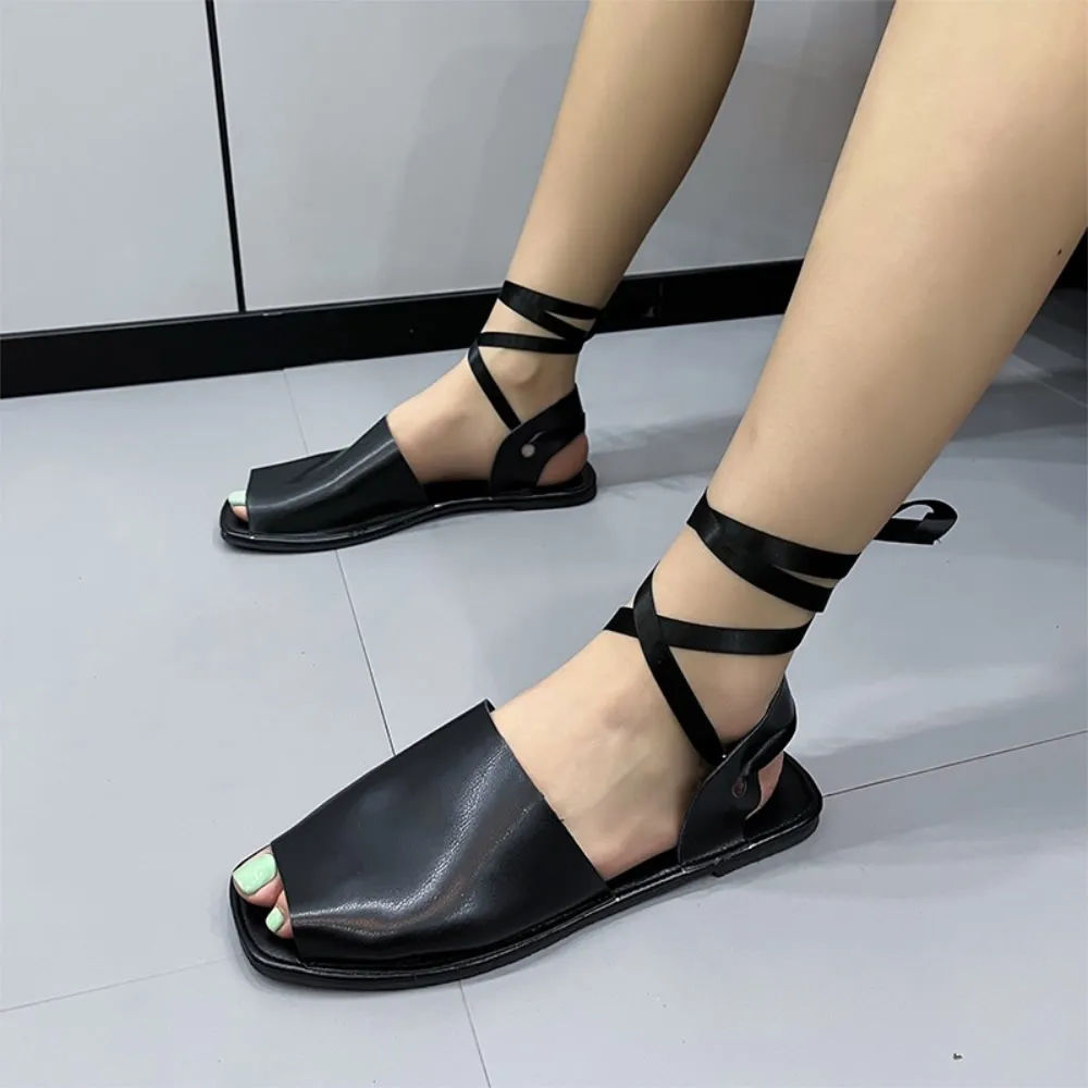 Large size sandals female fairy wind 2023 summer new line with Roman shoes flat everything simple women's shoes