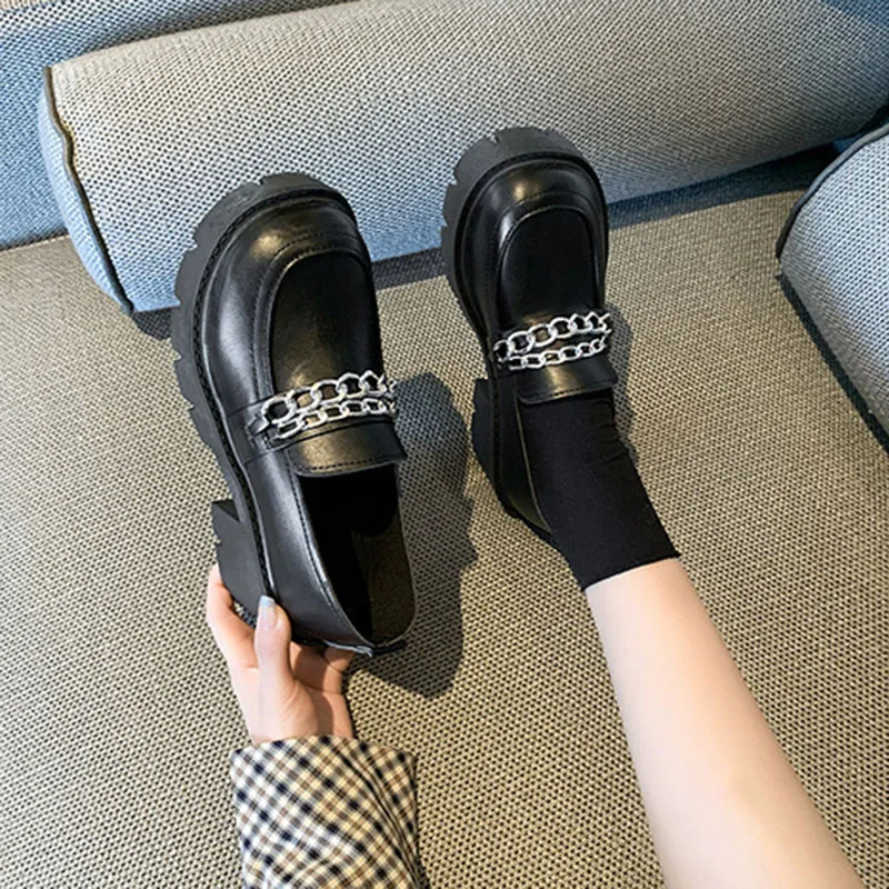 

Туфли женские с металлической цепочкой, винтажные лоферы, на платформе, искусственная кожа, Туфли Мэри Джейн, Лолита, весна 2022