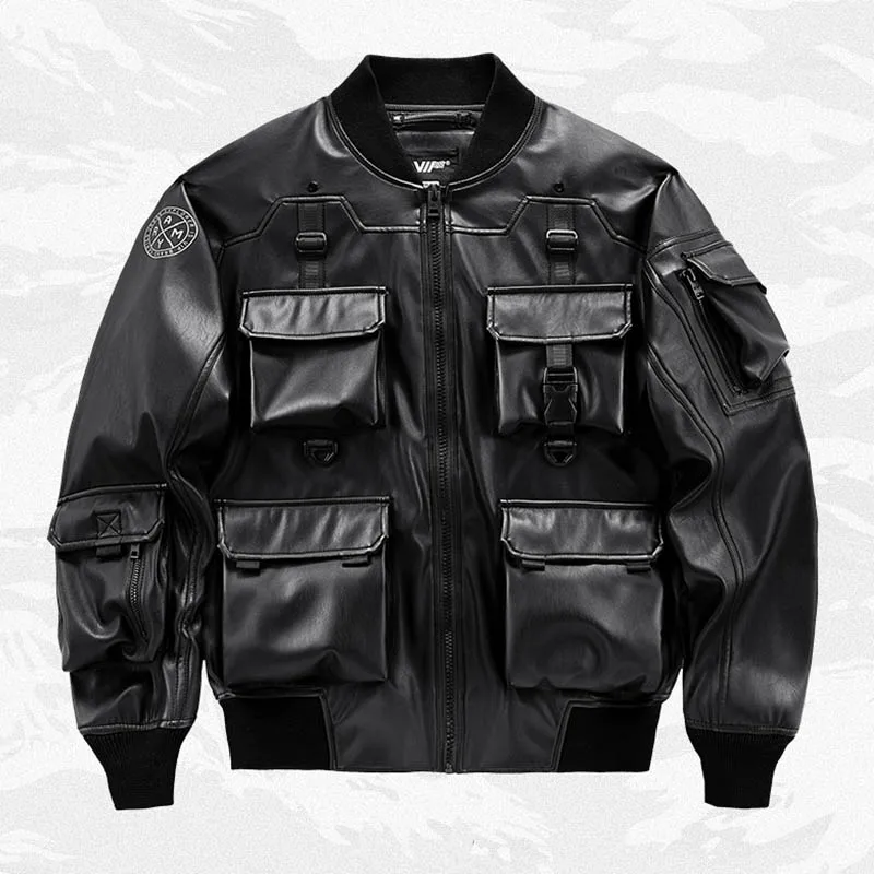 

Oversized Black Techwear Oversized Bomber Jackets Patchwork Multi Pockets Harakuju Outwear Coats For Male Hip Hop Punk Style