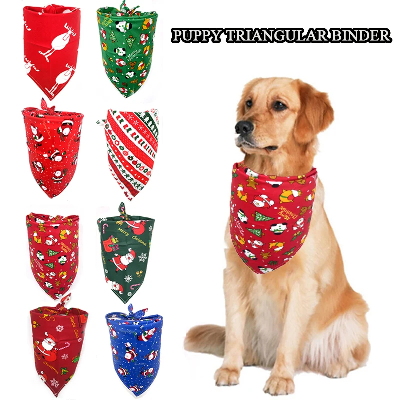

Christmas Dog Bandanas Triangular Bandage Santa Claus For Pet Dog Cat Cotton WashableBow Neck Scarf Dog Grooming Accessories