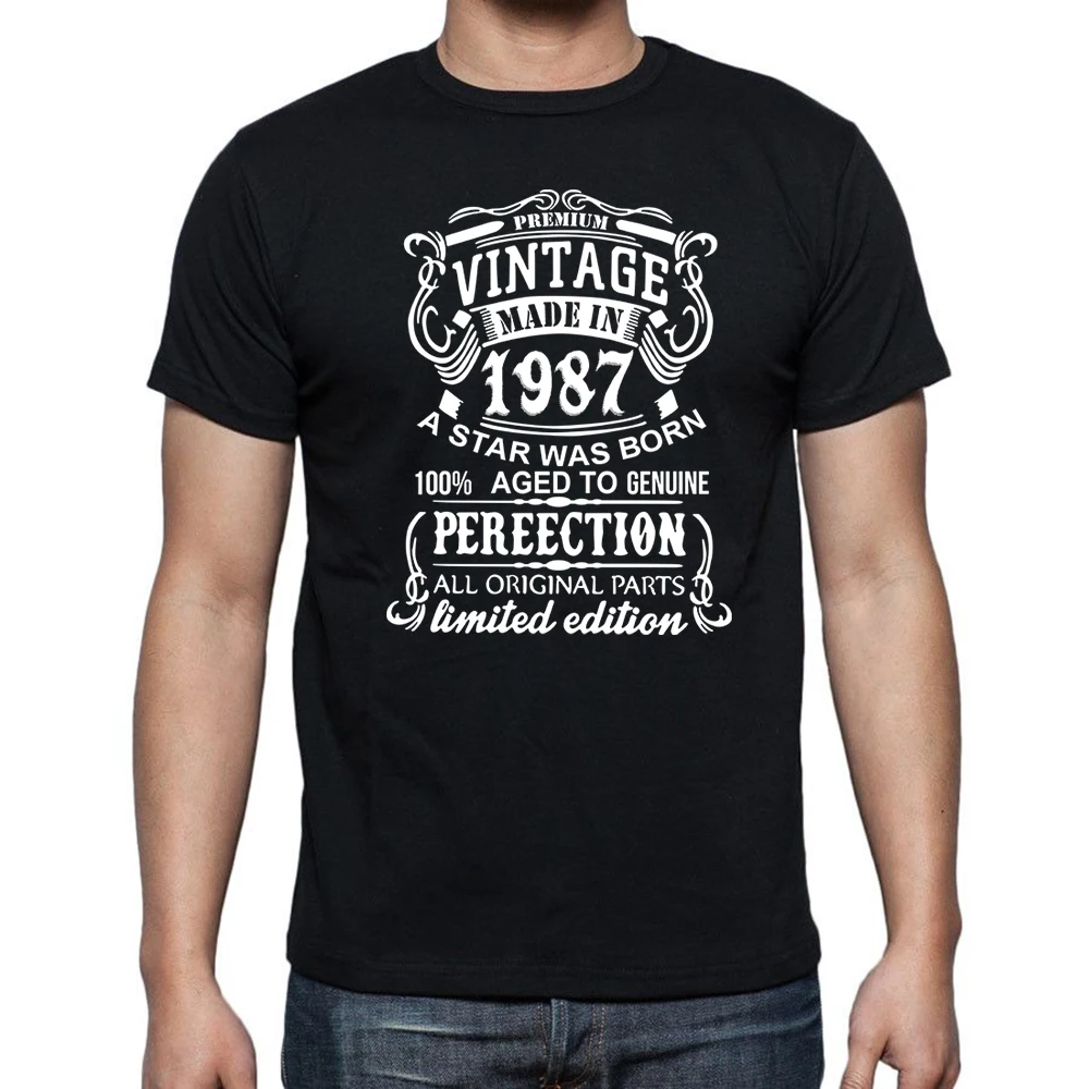 

Made Vintage In 1987 T-Shirts Men Fashion T Shirts Short Sleeve 35 Years Old Birthday Gift Tshirt Cotton Tees Streetwear