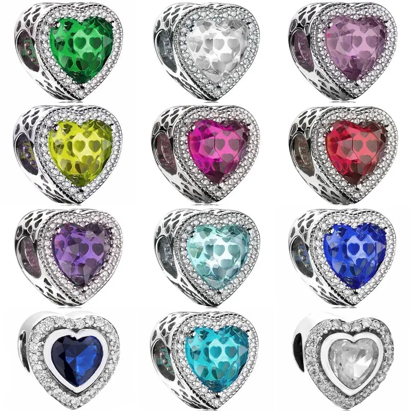 

Разноцветные блестящие два великолепных сердца с хрустальными бусинами, серебряные подвески, подходят для оригинального браслета Pandora, Diy ювелирные изделия