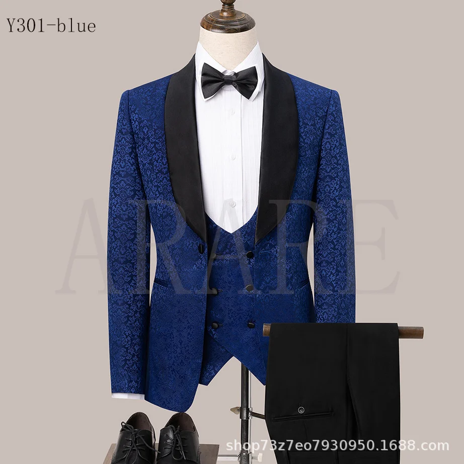 

2022 Fashion New Men's Leisure Boutique Business Wedding Host Performance Suit 3 PCS Suit Set Blazers Jacket Pants Vest Trousers