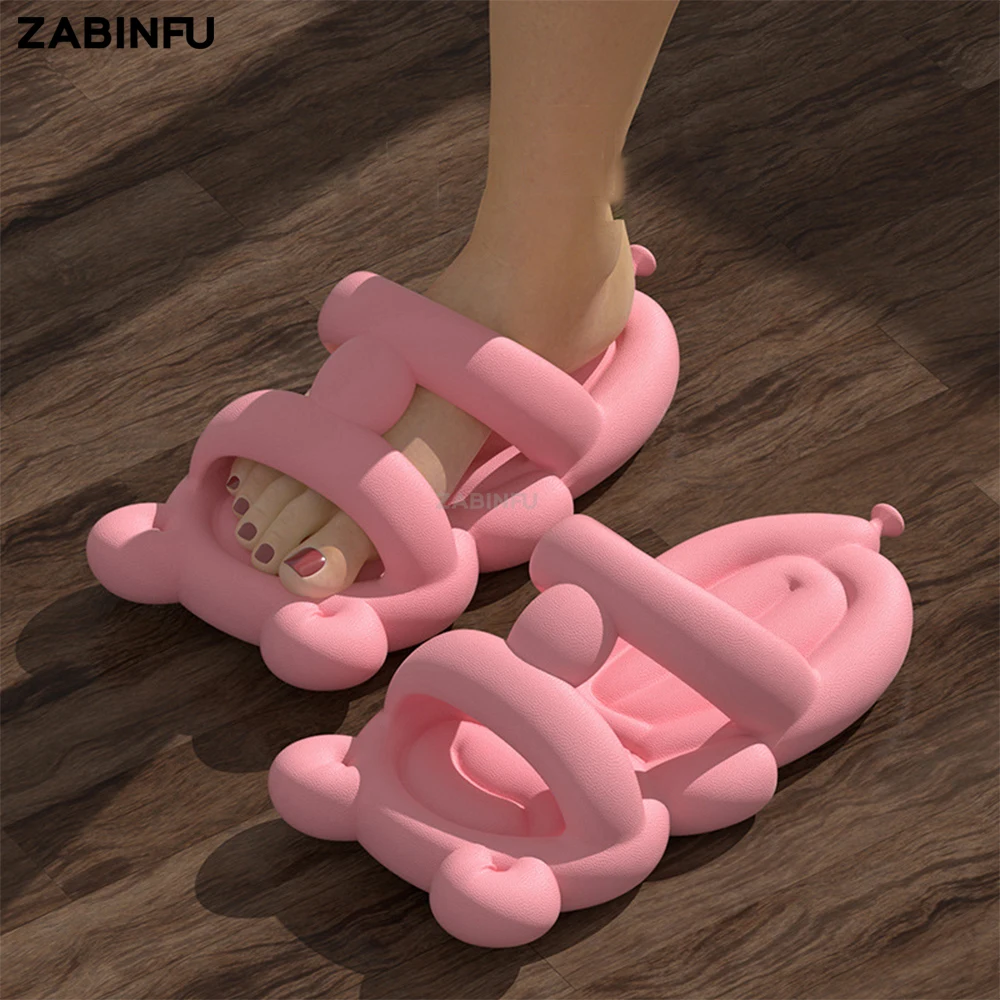 Bear Slippers for Women 2023 Summer New Lovely Pink Cartoon Animals Slippers Soft EVA Slipper Outdoor Non-slip Beach Slippers