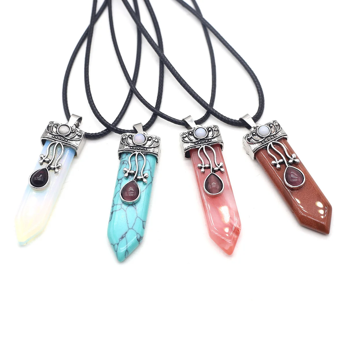 

Rope Chain Reiki Healing Natural Stone Sword Shape Pendant Necklace For Women And Men Exquisite Jewelry Gift 15x58mm