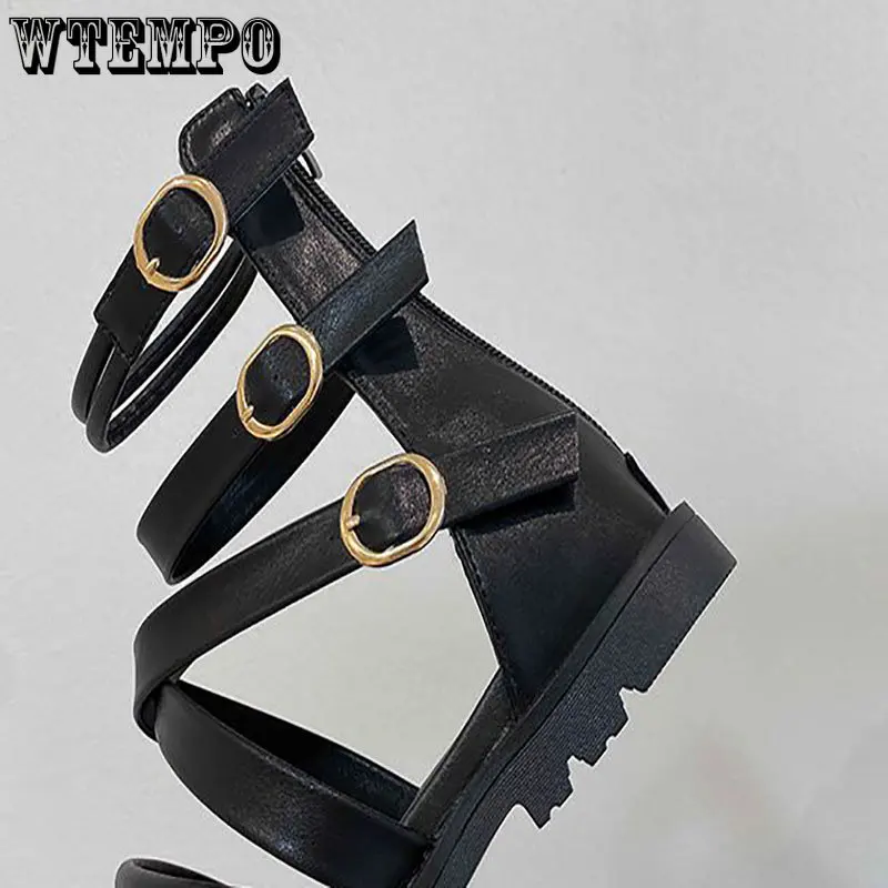 WTEMPO Casual Flats Platform Buckle Women Open Toe Sandals Fashion Summer Sport Thick Beach Women Shoes Rome Lace Up Wholesale