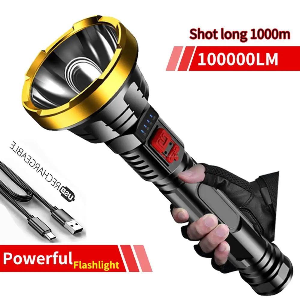 

100000LM High Power Led Flashlights Rechargeable Light Powerful 1000m Lighting Waterproof Tactical Torch Camping Outdoor Lights