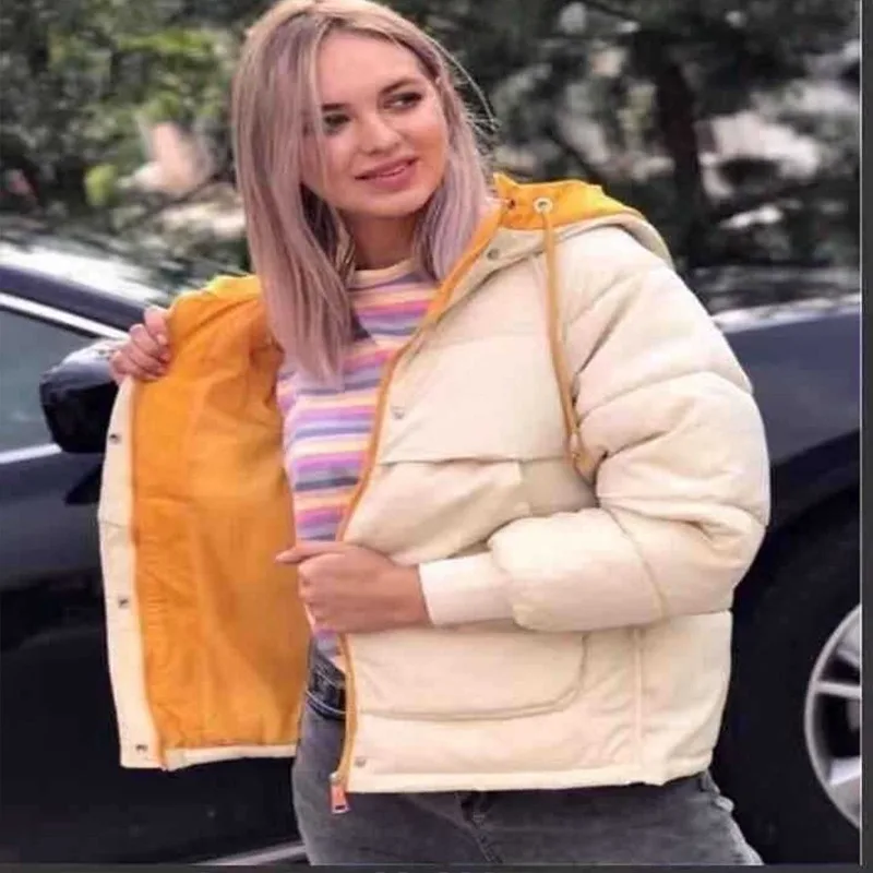 Winter Jacket Ladies Fashion Casual Hooded Bubble Jacket Patchwork Temperament Elegant Slim Fit Short Parka Mujer Women Clothing