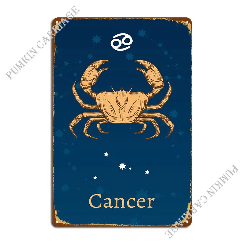 

Знак зодиака Рак металлический плакат, плакат, настенная пещера, проектирование Ретро жестяной знак, плакат
