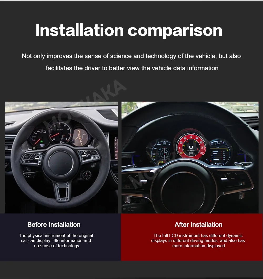 Фото Цифровая приборная панель для Porsche Macan Boxster Cayman 718 2004-2025: Виртуальный кластер приборов, ЖК-дисплей, спидометр, головное устройство №2
