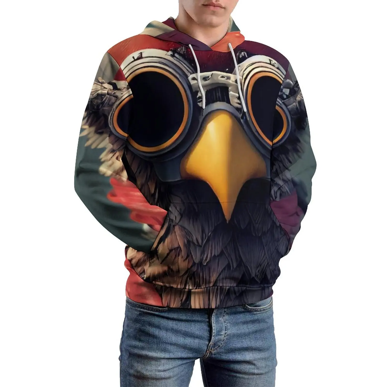 

Повседневные толстовки с забавными животными, мужская Свободная Толстовка с принтом орла, пирата, птицы, зимняя одежда большого размера с д...