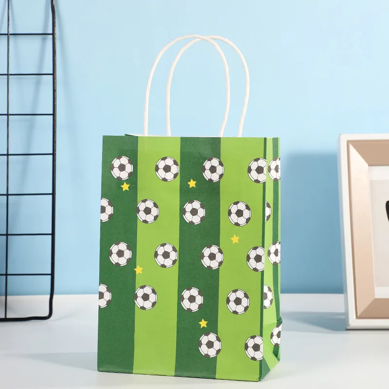 

6Pcs Football Paper Bag Boys Gift Decoration Kraft Paper Bag Football Basketball Tennis Print Baby Shower Party Supplies