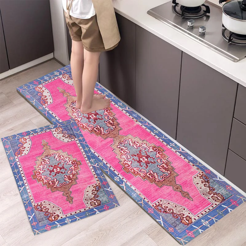 

Bohemian Pink Carpet Rugs Floor Non-Slip Tapices Kitchen Door Foot Mat Living Room Decoration Home Decor M80