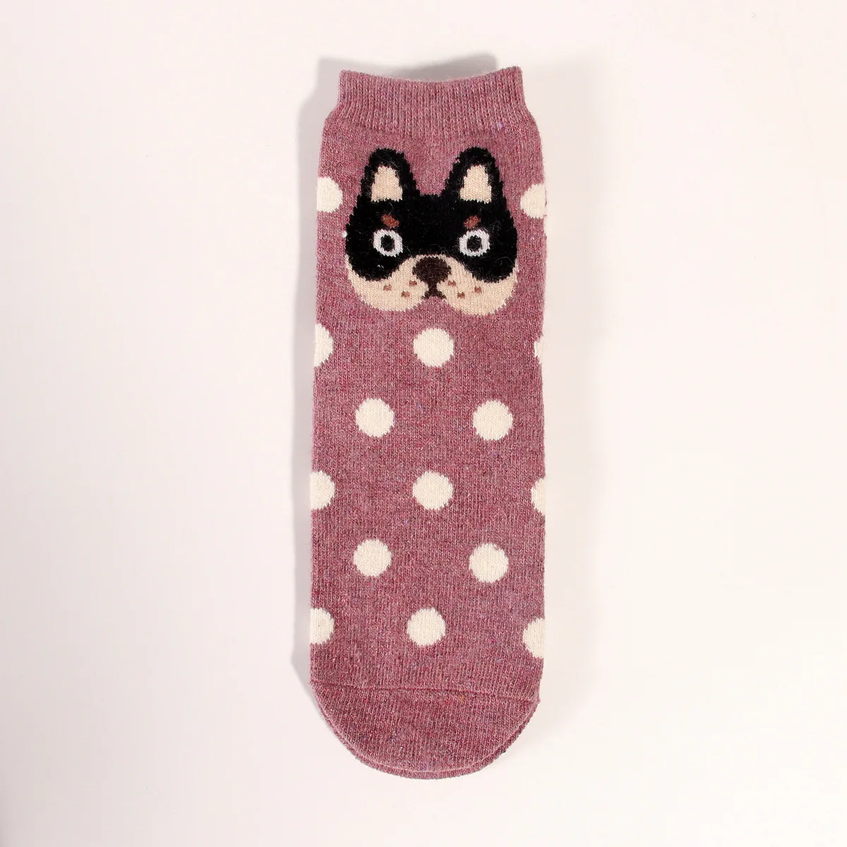 12 Pairs Women Wool Socks Winter Thick Warm Polka Dot Animal Puppy Pattern Jacquard Cartoon Cashmere Crew Boot Socks