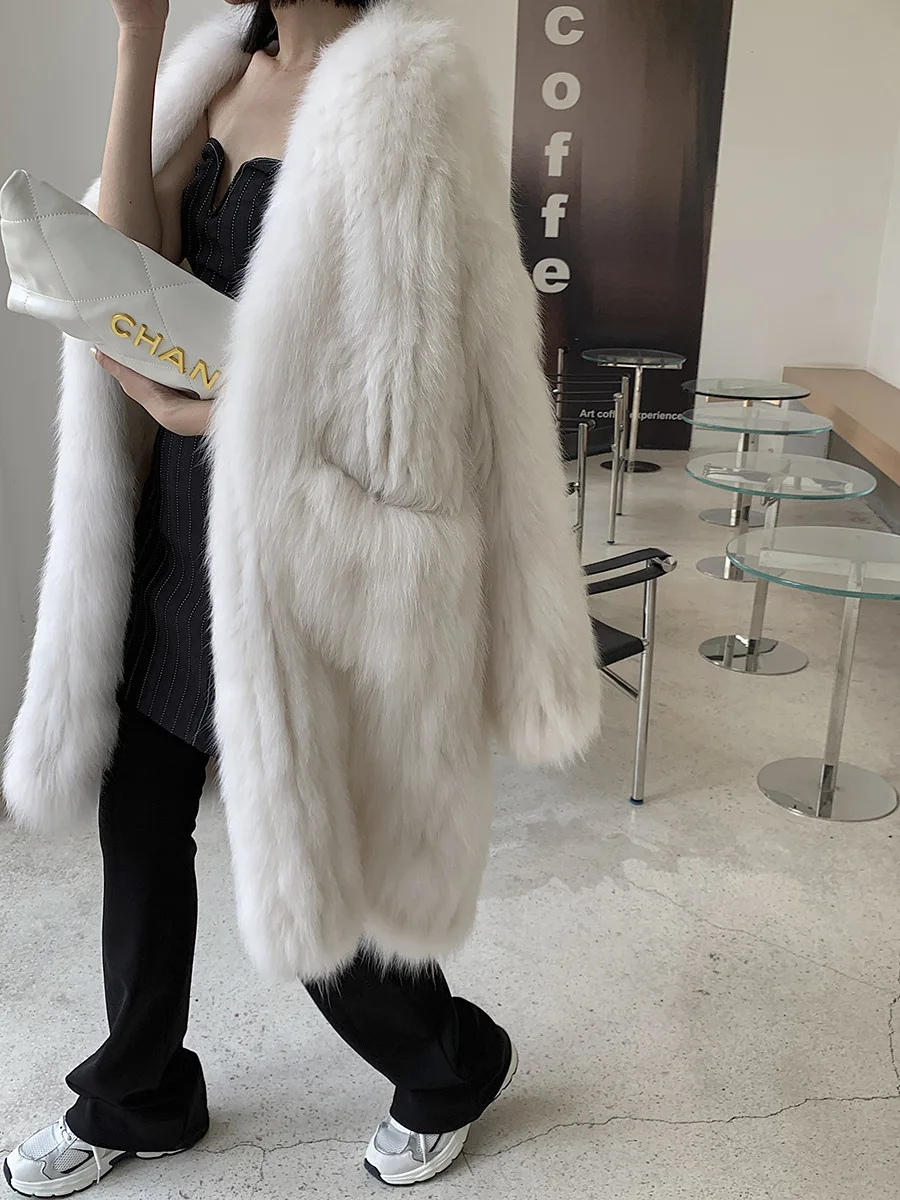 New Winter 2022 Fox Fur Double-sided Braided Fur Coat Long Coat Korean Style Fashion