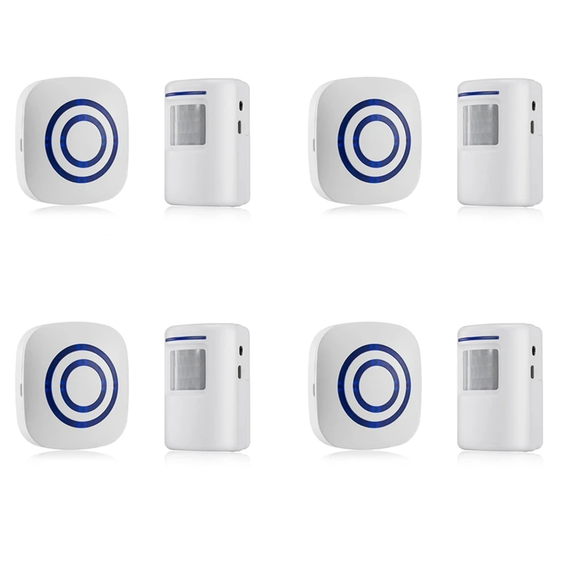 

4X Door Chime,Wireless Business Door Motion Sensor Detector Smart Visitor Doorbell Home Security Driveway Alarm EU Plug