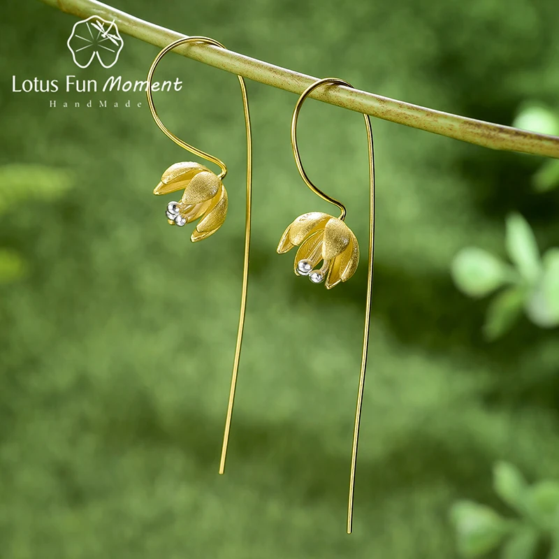 

Женские серьги-подвески в виде цветущей Flowe Lotus Fun, изящные серьги ручного изготовления из настоящего серебра 925 пробы