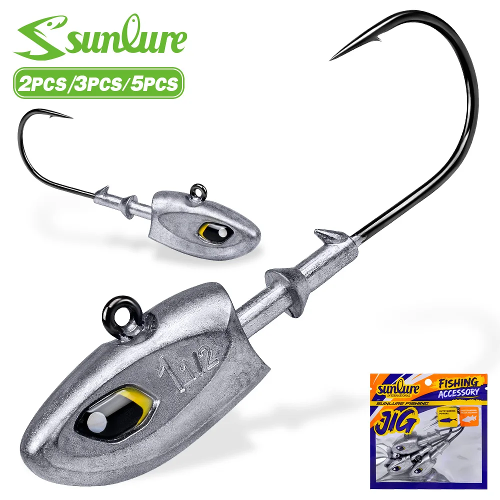 Фото Крючки-джиги Sunlure 2/3/5 шт. с 3D-глазами, из высокоуглеродистой стали, с зазубринами, для мягких приманок, для ловли баса и морской рыбалки №1