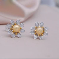 meibapj new fashion freshwater pearl flower stud earrings real 925 sterling silver fine charm wedding jewelry for women