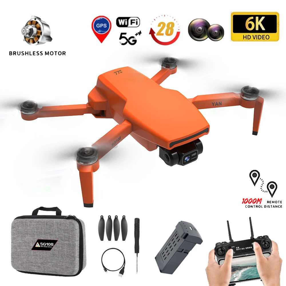 2022 UAV SG108 Pro New 6K Drone 2-Axis Gimbal Professional Camera 5G WiFi GPS Dual Camera Foldable Quadcopter Boys Toy Gift