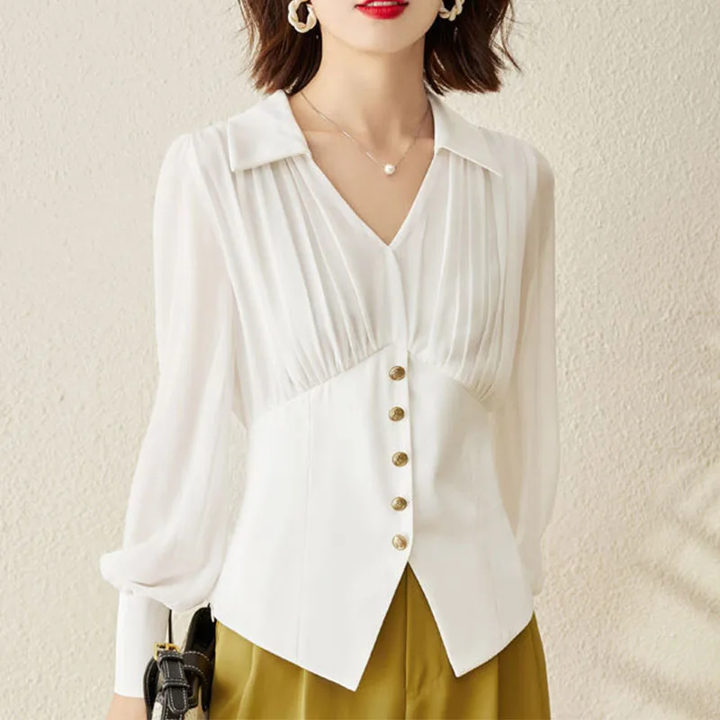 

White Split Waist All-match Women Chiffon Shirt Cardigan Long Sleeve Spring Summer Office Lady Fashion Women's Clothing Blouse