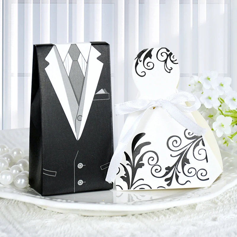 

20Pcs Bride And Groom Dresses Tuxedo Candy Boxes Wedding Favor Gifts Packing Box Bags For Guest Engagement Party Decor Supplies