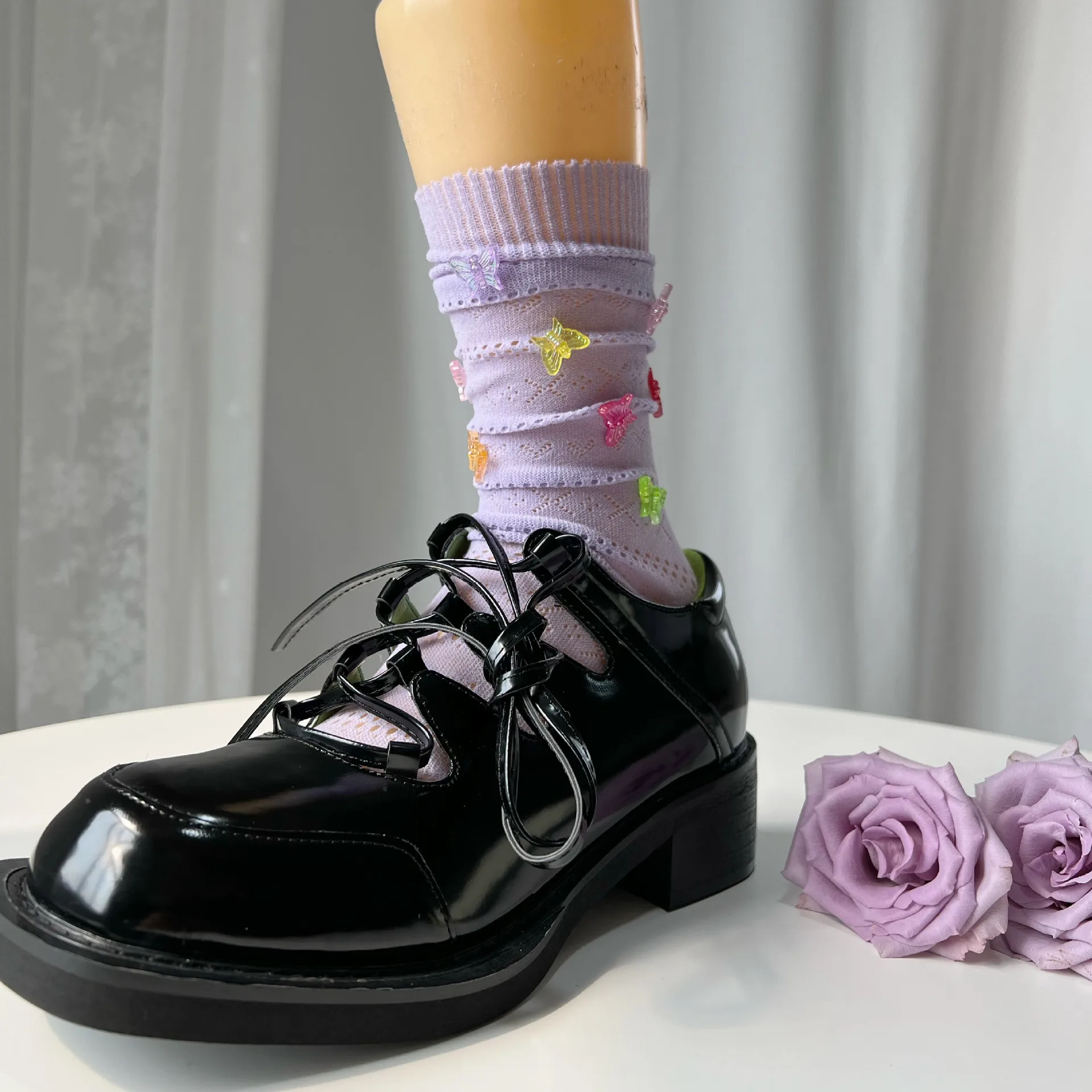 Summer Day Limit From Dynamic Color Polarized Butterfly Girl Lovely Candy Color Hollow Out Fishing Nets Crus Heap Heap Socks