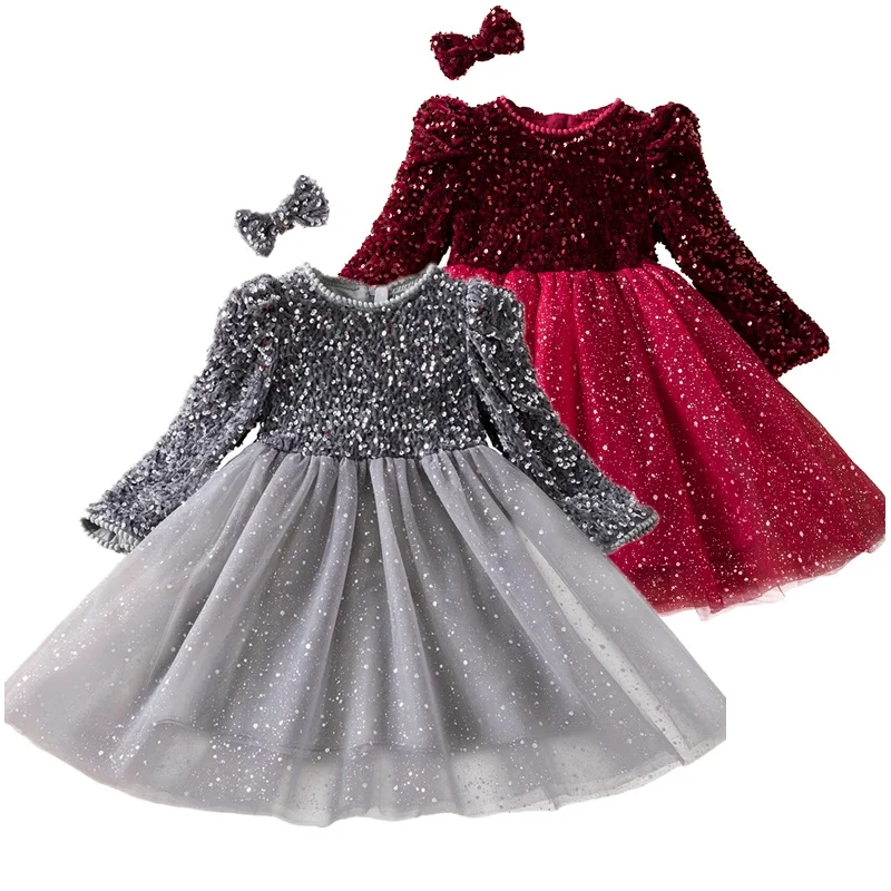 

Детское платье принцессы с длинным рукавом, с блестками