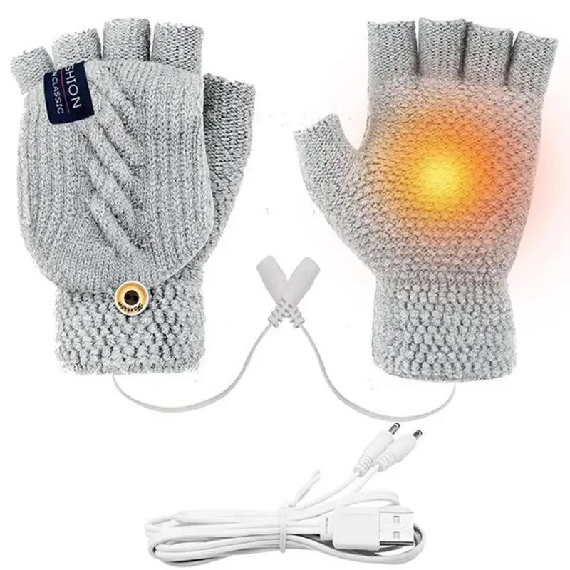 

Winter USB Heated Gloves Fingerless Knitted Mittens Adjustable Electric Heated Gloves Cycling Skiing Gloves For Women & Mens