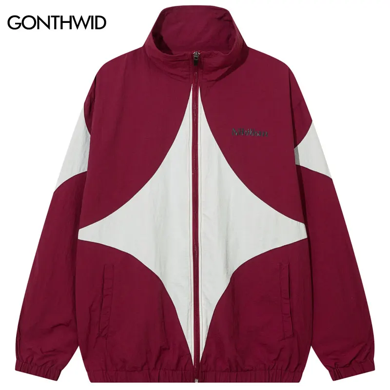 

Винтажная спортивная куртка, уличная одежда, ретро, американский стиль, Лоскутная куртка на молнии с высоким воротником, 2023, ветровка в стиле хип-хоп, Харадзюку